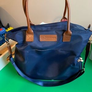 Sarah Wells Navy Diaper Bag with Brown Accents